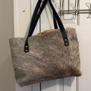 Cow Fur Tote Bag with Black Straps